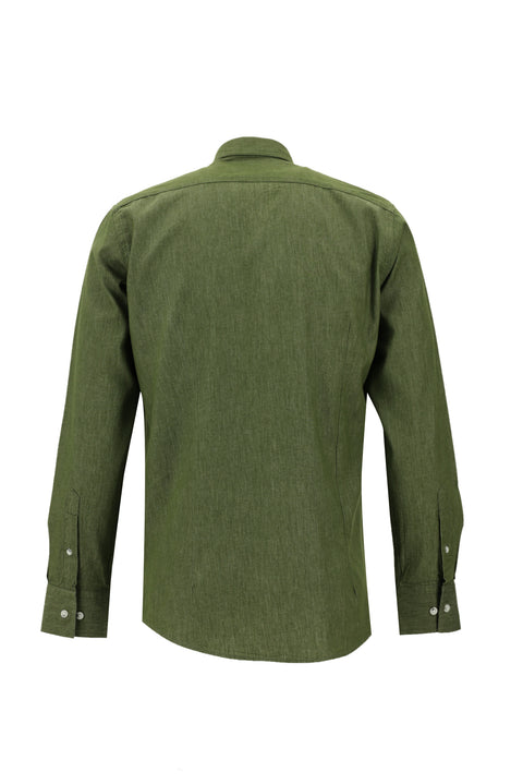 Açık Haki Uzun Kol Slim Fit Dar Kesim Denim Pamuk Gömlek