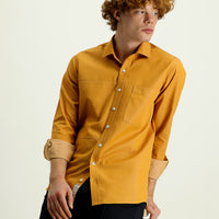 Hardal Uzun Kol Slim Fit Dar Kesim Denim Pamuk Gömlek