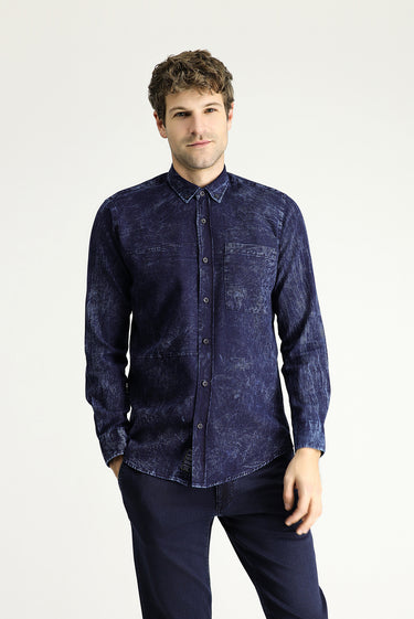İndigo Uzun Kol Slim Fit Dar Kesim Denim Pamuk Gömlek