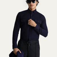 Koyu Lacivert Uzun Kol Slim Fit Dar Kesim Spor Pamuk Gömlek