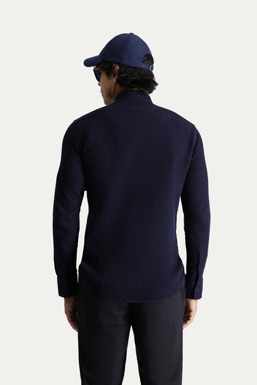 Koyu Lacivert Uzun Kol Slim Fit Dar Kesim Spor Pamuk Gömlek