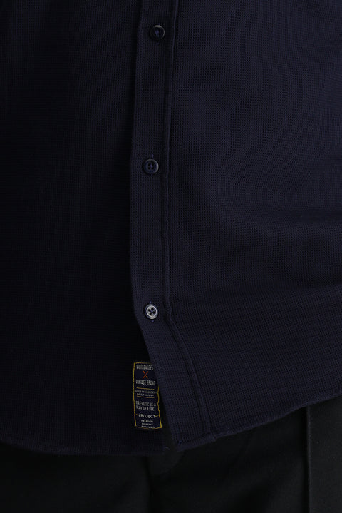 Koyu Lacivert Uzun Kol Slim Fit Dar Kesim Spor Pamuk Gömlek