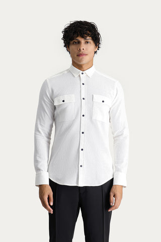  Ekru Uzun Kol Slim Fit Dar Kesim Pamuk Spor Gömlek