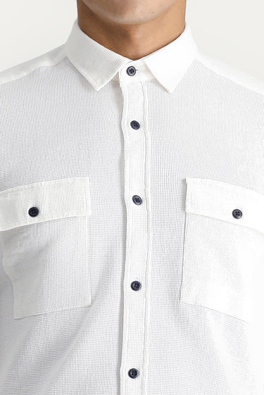 Ekru Uzun Kol Slim Fit Dar Kesim Pamuk Spor Gömlek