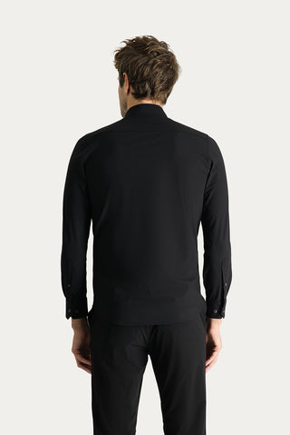  Siyah Techno-Line Uzun Kol Slim Fit Dar Kesim Gömlek