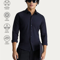 Koyu Lacivert Techno-Line Uzun Kol Slim Fit Dar Kesim Gömlek