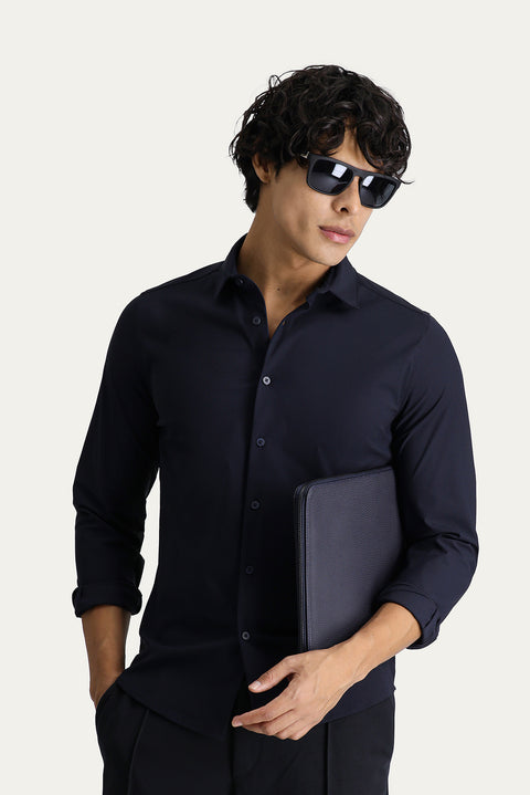 Koyu Lacivert Techno-Line Uzun Kol Slim Fit Dar Kesim Gömlek