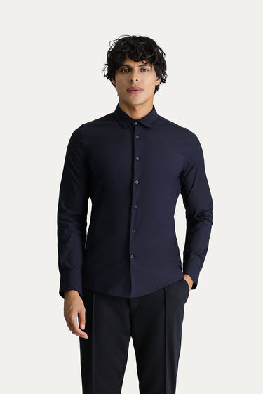 Koyu Lacivert Techno-Line Uzun Kol Slim Fit Dar Kesim Gömlek