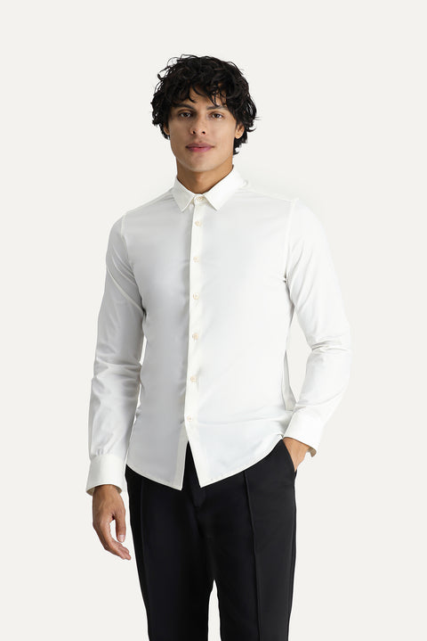 Beyaz Techno-Line Uzun Kol Slim Fit Dar Kesim Gömlek