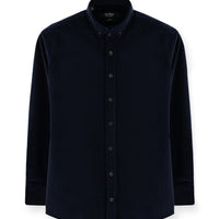 Koyu Lacivert Uzun Kol Slim Fit Dar Kesim Kadife Pamuklu Düğmeli Yaka Gömlek