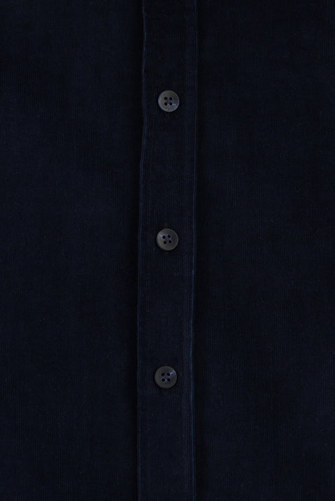 Koyu Lacivert Uzun Kol Slim Fit Dar Kesim Pamuklu Düğmeli Yaka Kadife Gömlek