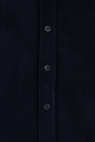  Koyu Lacivert Uzun Kol Slim Fit Dar Kesim Pamuklu Düğmeli Yaka Kadife Gömlek