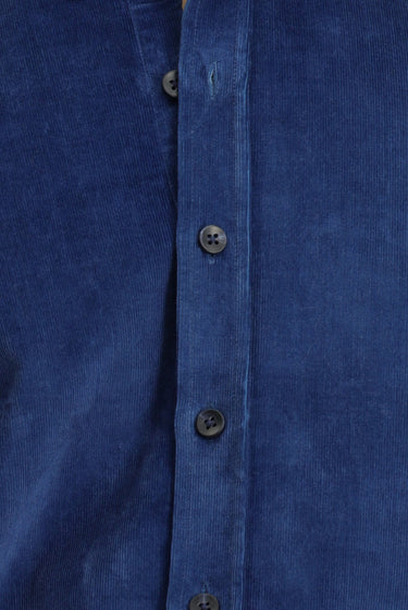 Koyu Mavi  Uzun Kol Slim Fit Dar Kesim Pamuklu Düğmeli Yaka Kadife Gömlek