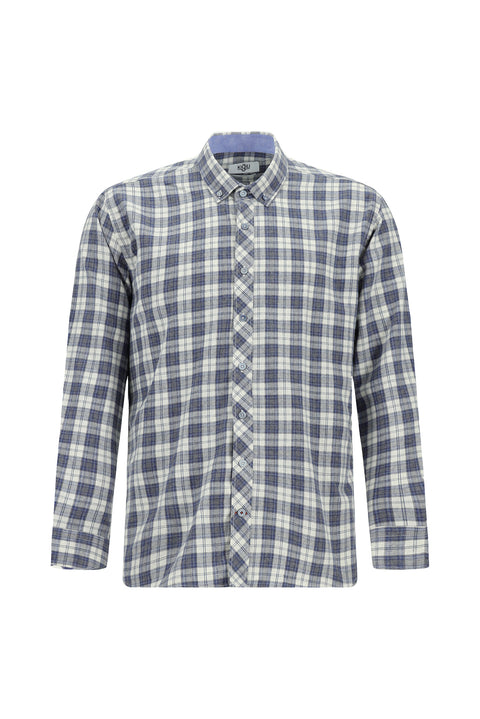 Blue Long Sleeve Slim Fit Narrow Cut Plaid Lumberjack Cotton Button-Down Collar Pocket Shirt
