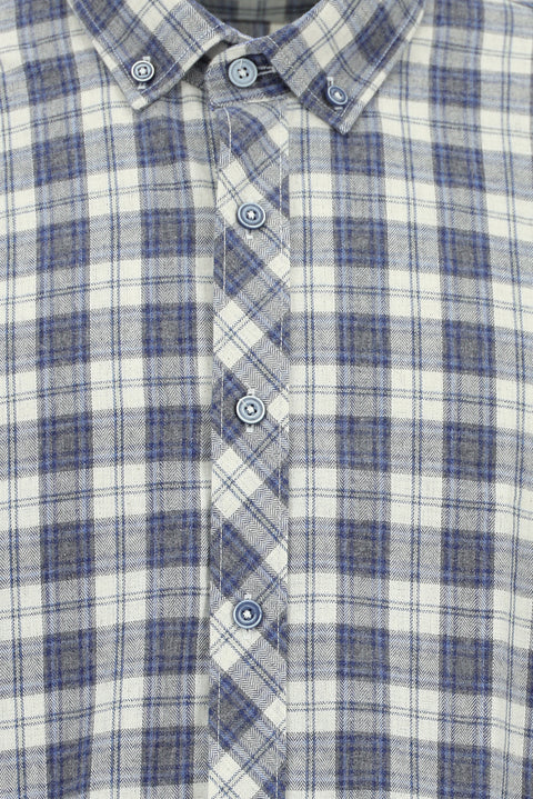 Blue Long Sleeve Slim Fit Narrow Cut Plaid Lumberjack Cotton Button-Down Collar Pocket Shirt