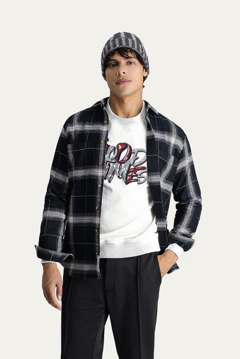 Siyah Uzun Kol Slim Fit Dar Kesim Ekose Oduncu Pamuk Gömlek