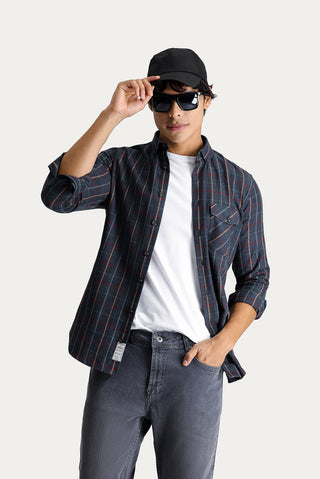  Asker Haki Uzun Kol Slim Fit Dar Kesim Ekose Oduncu Spor Pamuk Düğmeli Yaka Gömlek