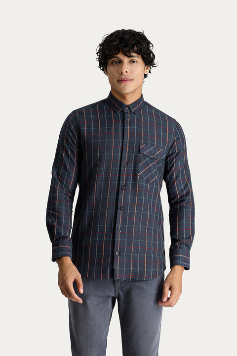 Asker Haki Uzun Kol Slim Fit Dar Kesim Ekose Oduncu Spor Pamuk Düğmeli Yaka Gömlek