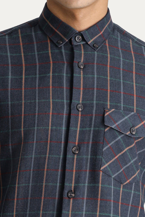 Asker Haki Uzun Kol Slim Fit Dar Kesim Ekose Oduncu Spor Pamuk Düğmeli Yaka Gömlek