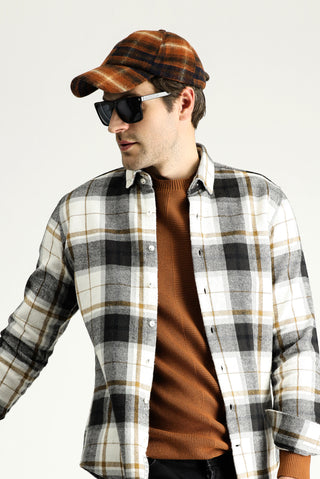  Kırık Beyaz Uzun Kol Slim Fit Dar Kesim Oduncu Ekose Pamuk Gömlek