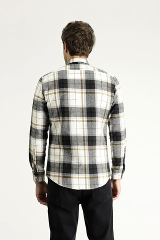  Kırık Beyaz Uzun Kol Slim Fit Dar Kesim Oduncu Ekose Pamuk Gömlek