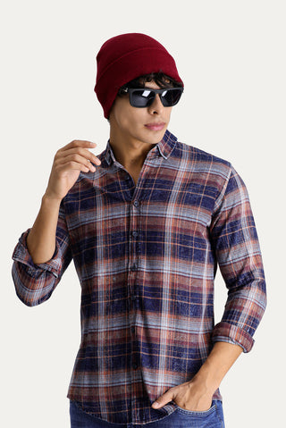  Orta Turuncu Uzun Kol Slim Fit Dar Kesim Ekose Spor Pamuk Düğmeli Yaka Gömlek