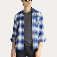 İndigo Uzun Kol Slim Fit Dar Kesim Ekose Oduncu Pamuk Gömlek