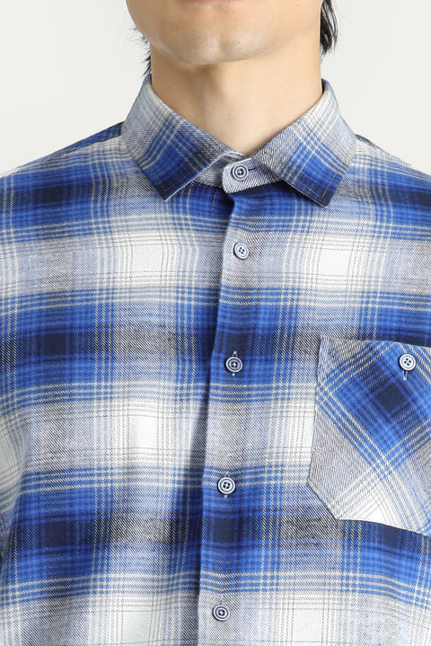 İndigo Uzun Kol Slim Fit Dar Kesim Ekose Oduncu Pamuk Gömlek