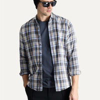 Açık Gri Uzun Kol Slim Fit Dar Kesim Ekose Oduncu Pamuklu Kolay Ütülenebilir Gömlek