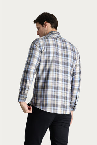  Açık Gri Uzun Kol Slim Fit Dar Kesim Ekose Oduncu Pamuklu Kolay Ütülenebilir Gömlek