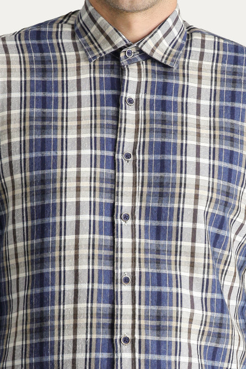 Orta Gri Uzun Kol Slim Fit Dar Kesim Ekose Oduncu Pamuklu Kolay Ütülenebilir Gömlek