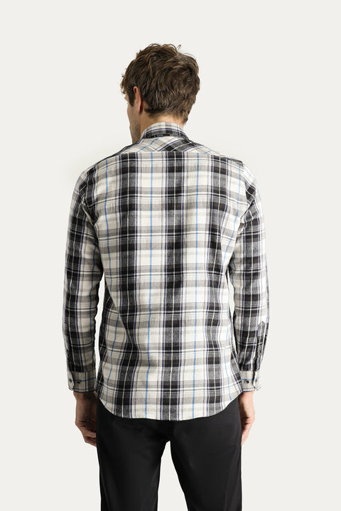 Koyu Lacivert Uzun Kol Slim Fit Dar Kesim Ekose Oduncu Pamuklu Kolay Ütülenebilir Gömlek