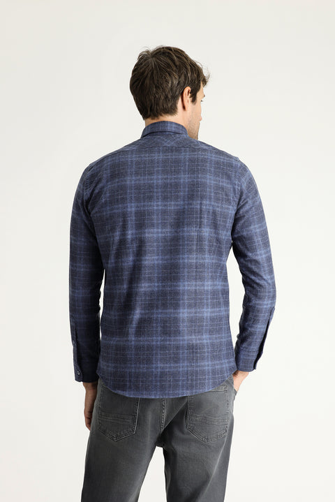 Havacı Mavi Uzun Kol Slim Fit Dar Kesim Oduncu Ekose Pamuklu Kolay Ütülenebilir Gömlek