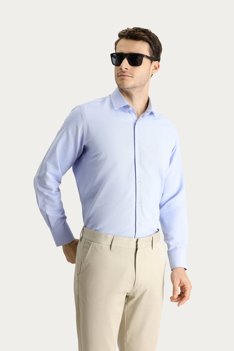 Blue Long Sleeve Regular Fit Oxford Cotton Shirt