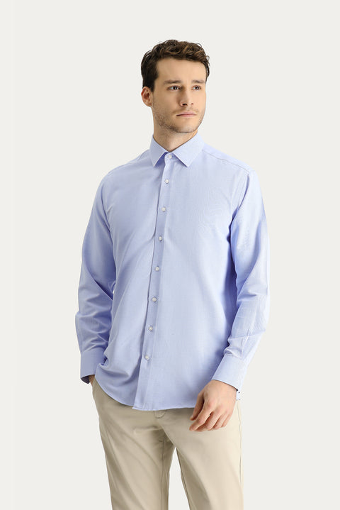 Blue Long Sleeve Regular Fit Oxford Cotton Shirt