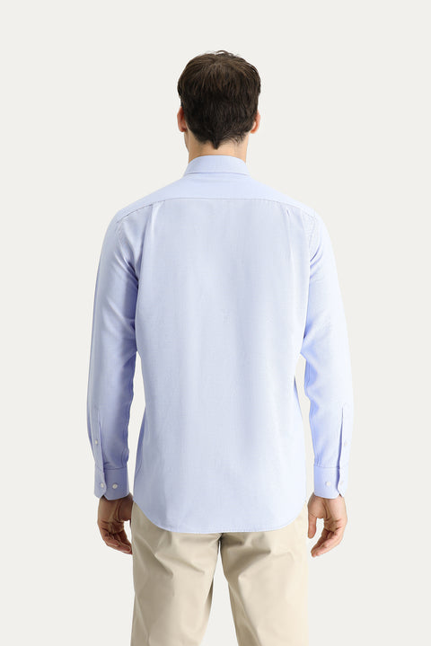 Blue Long Sleeve Regular Fit Oxford Cotton Shirt