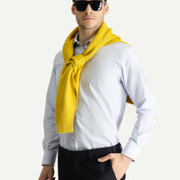 Açık Mavi Uzun Kol Klasik Çizgili Pamuk Gömlek