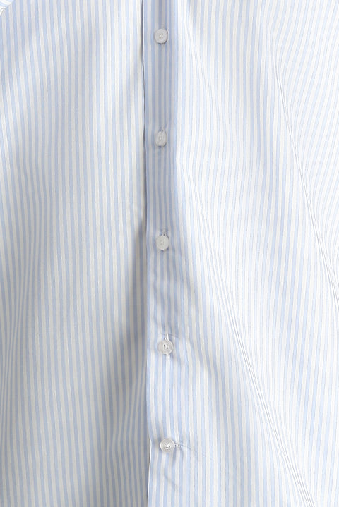 Açık Mavi Uzun Kol Klasik Çizgili Pamuk Gömlek