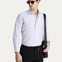 Açık Mor Uzun Kol Klasik Çizgili Pamuk Gömlek