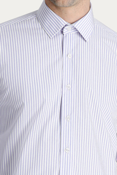 Açık Mor Uzun Kol Klasik Çizgili Pamuk Gömlek