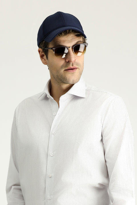 Uçuk Mavi Uzun Kol Klasik Çizgili Pamuk Gömlek