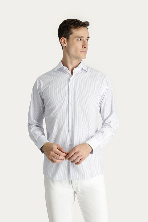 Mavi Uzun Kol Klasik Çizgili Pamuk Gömlek