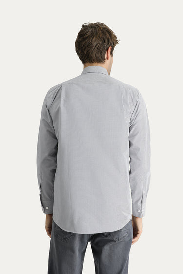 Koyu Lacivert Uzun Kol Regular Fit Çizgili Pamuklu Kolay Ütülenebilir Gömlek