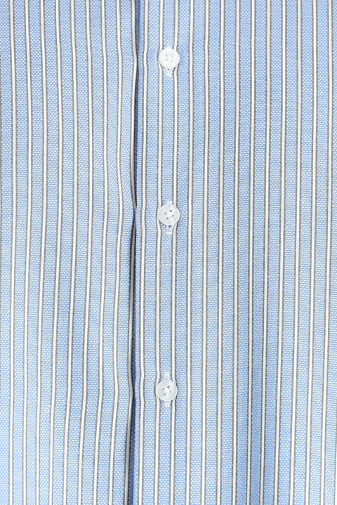 Açık Mavi Uzun Kol Regular Fit Çizgili Pamuklu Kolay Ütülenebilir Gömlek