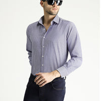 Mavi Uzun Kol Regular Fit Çizgili Pamuklu Kolay Ütülenebilir Gömlek