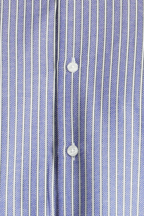 Blue Long Sleeve Regular Fit Striped Cotton Easy-Iron Shirt