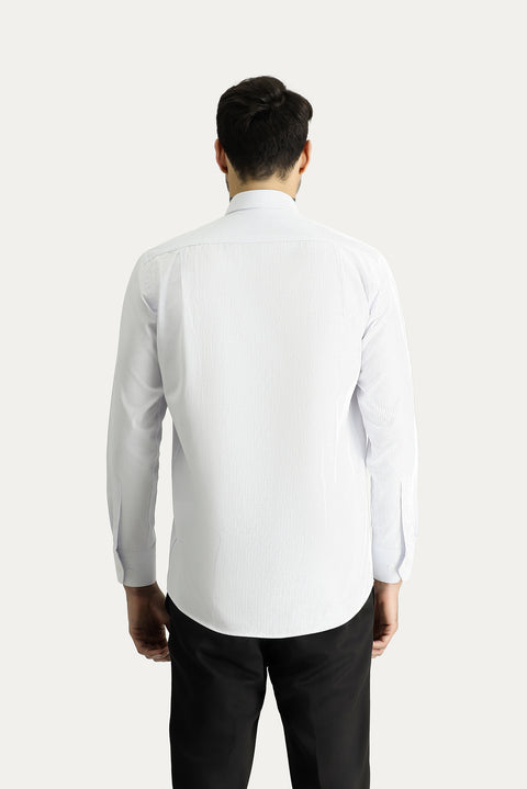 Açık Mavi Uzun Kol Klasik Çizgili Pamuklu Kolay Ütülenebilir Gömlek