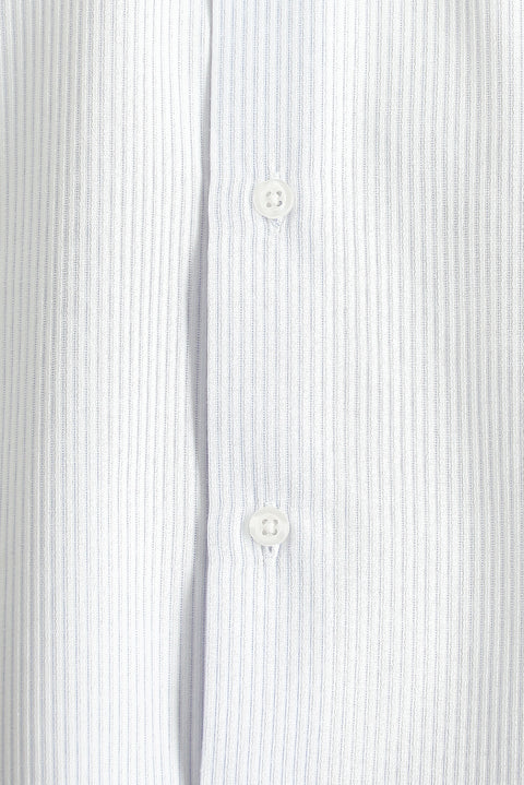 Açık Mavi Uzun Kol Klasik Çizgili Pamuklu Kolay Ütülenebilir Gömlek