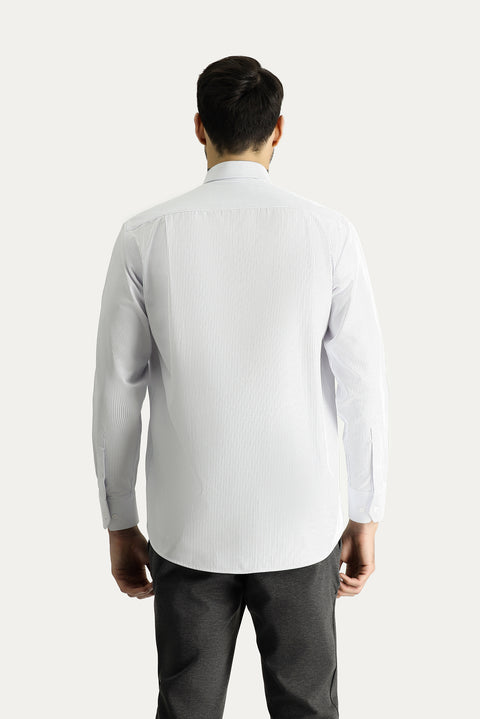 Koyu Mavi  Uzun Kol Klasik Çizgili Pamuklu Kolay Ütülenebilir Gömlek