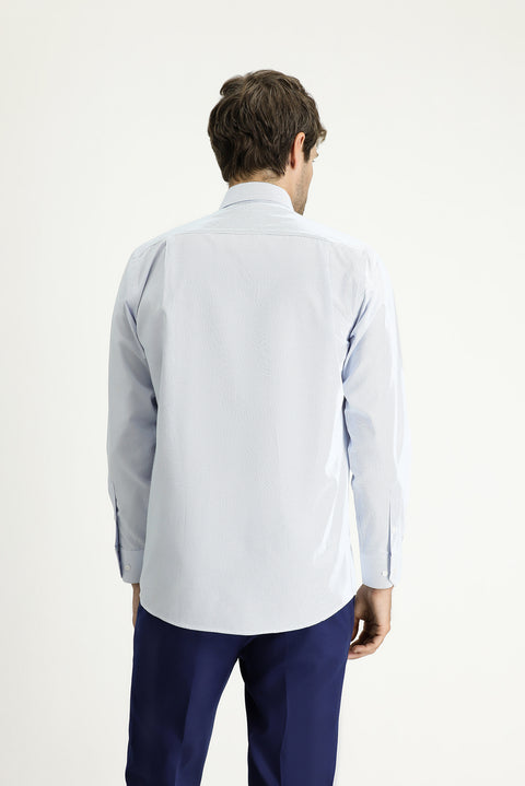 Uçuk Mavi Uzun Kol Klasik Çizgili Pamuklu Kolay Ütülenebilir Gömlek